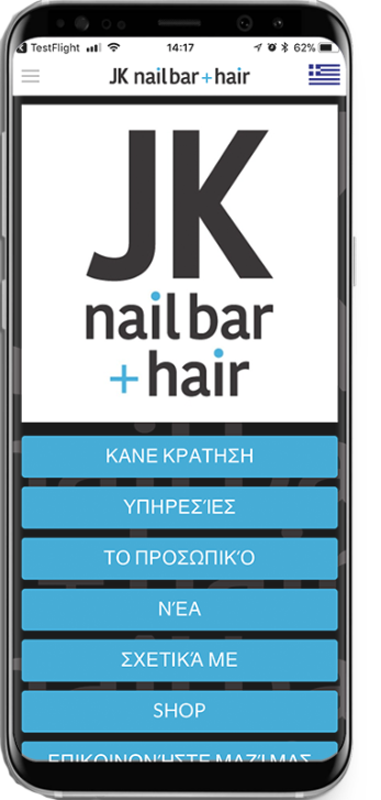 Book your appointment at any time at JK.. Download our app and make an appointment just at the touch of a button!  ● Create an account  ● Choose a day and time  ● Choose the person you want to take  ● Enable alerts on your mobile so you do not miss your a